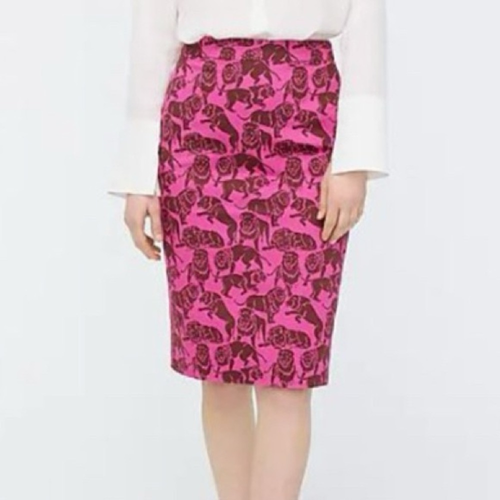 J. Crew Pink Sleepy Lions Pencil Skirt